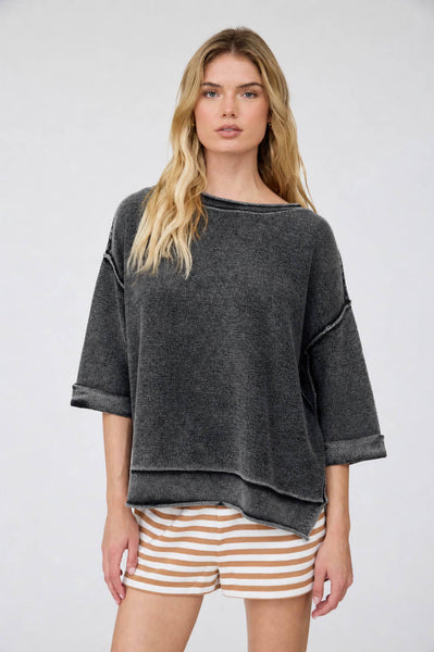 WASHED INVERTED SEAM SHORT SLEEVE TOP