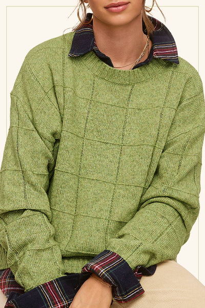Loose Fit Windowpane Patterned Sweater