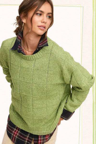 Loose Fit Windowpane Patterned Sweater