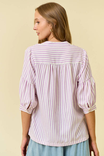 STRIPED PUFF SLEEVE PULLOVER TOP