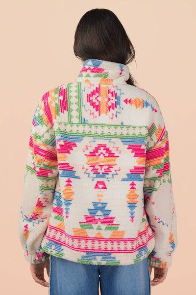 Half Zip Up Aztec Fleece Top