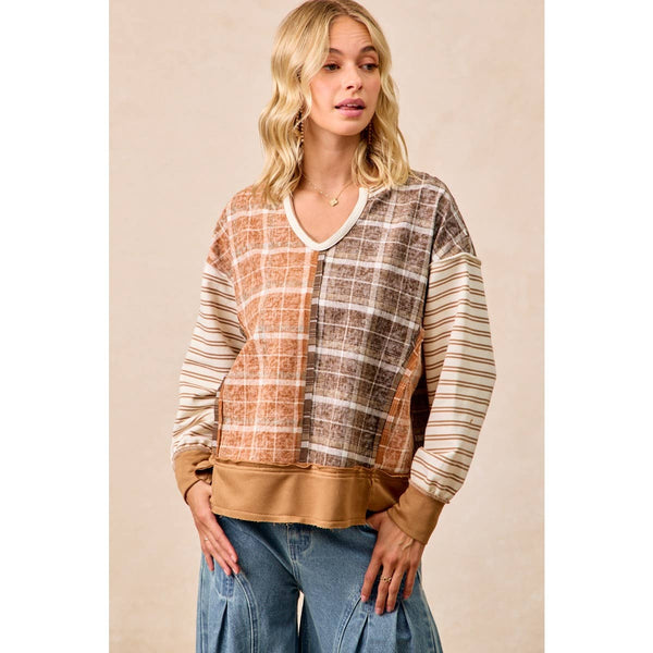 PLAID AND STRIPE MIX AND MATCH TOP
