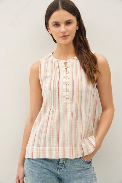 STRIPED GAUZE WOVEN TANK TOP