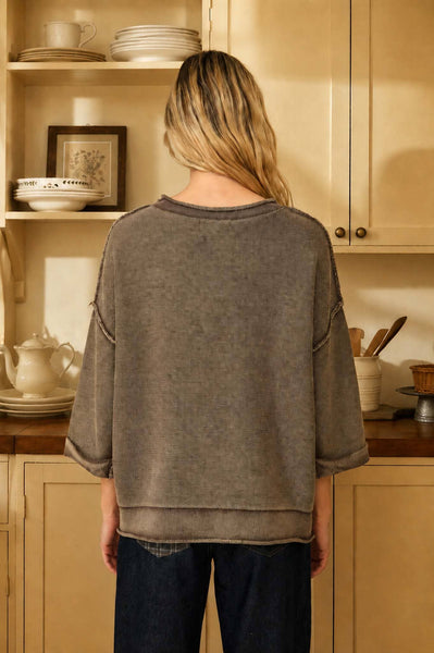 WASHED INVERTED SEAM SHORT SLEEVE TOP
