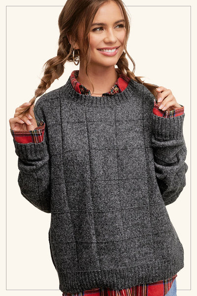 Loose Fit Windowpane Patterned Sweater