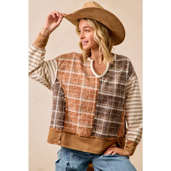 PLAID AND STRIPE MIX AND MATCH TOP