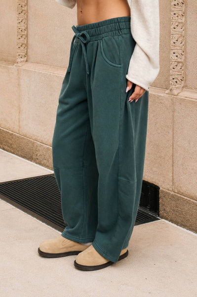 SMOCKED WAIST BARREL LEG SWEATPANTS