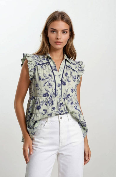 RUFFLE SHORT SLEEVE TIERED BLOUSE