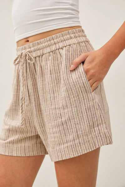 LINEN BLEND STRIPED PULL ON SHORTS