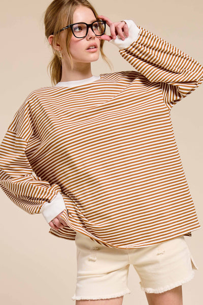 Oversized Striped Long Sleeve Pullover Top