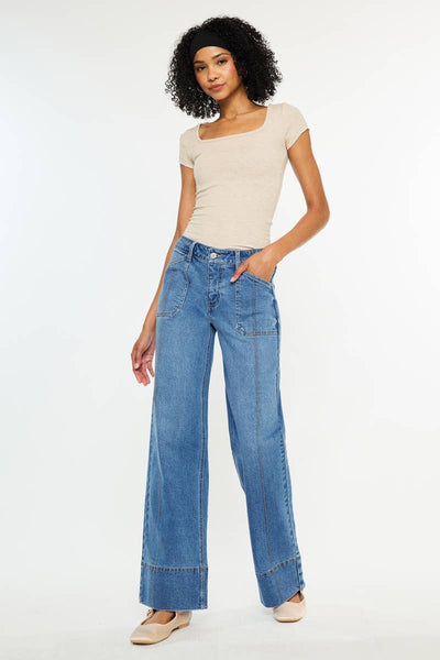 MID RISE SEAM WIDE LEG JEANS