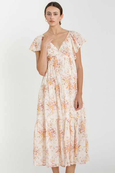 TIERED FLORAL PRINT DRESS W RUFFLE SLEEVES