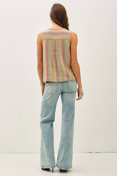 MULTI COLOR STRIPED GAUZE TOP