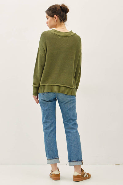 CHUNKY V NECK KNIT SWEATER