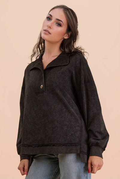 Mock Neck Mineral Washed Top