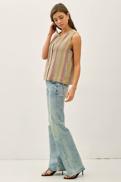 MULTI COLOR STRIPED GAUZE TOP
