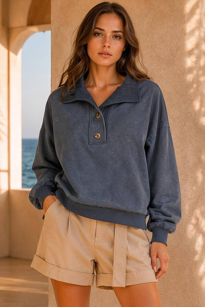 Mock Neck Mineral Washed Top
