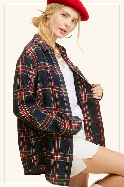Loose Fit Button Down Soft Fabric Plaid Shirts