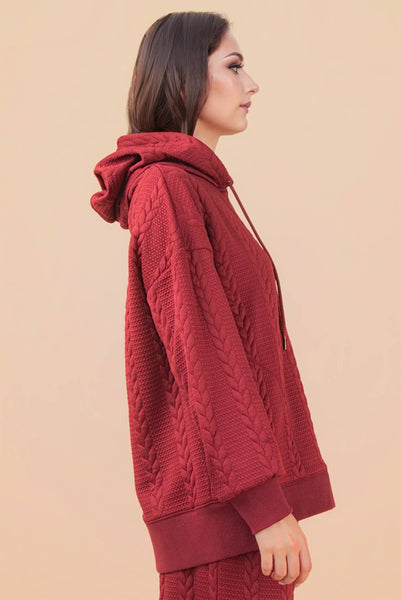 Oversized Cable Textured Hoodie Top
