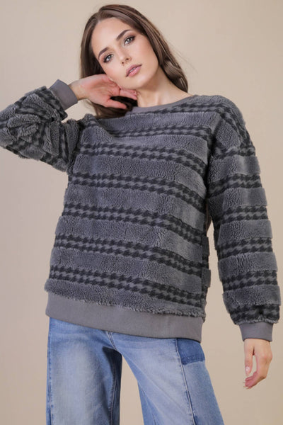 Oversized Textured Fleece Casual Comfy Top