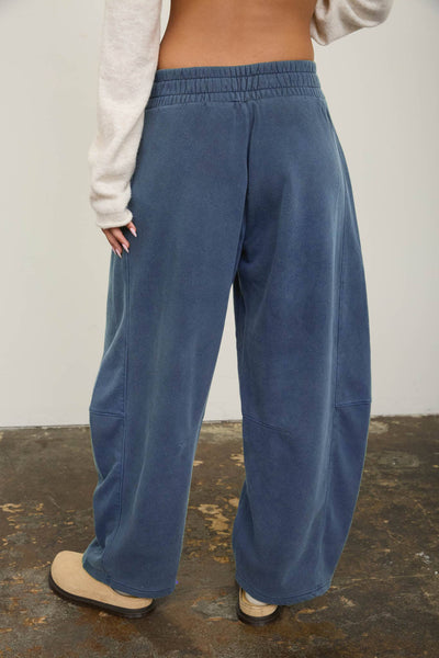 SMOCKED WAIST BARREL LEG SWEATPANTS