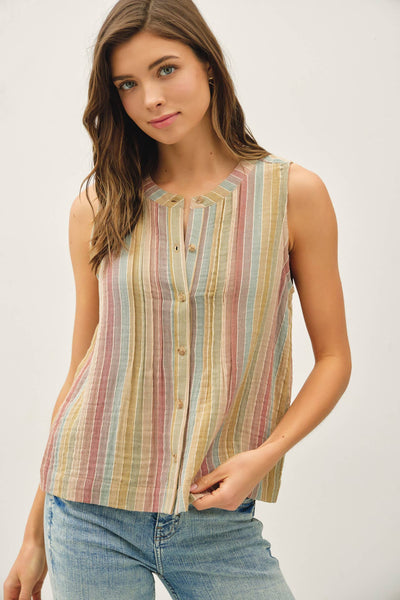 MULTI COLOR STRIPED GAUZE TOP