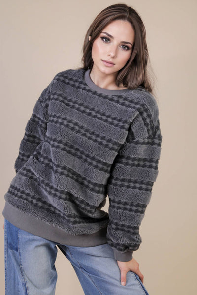 Oversized Textured Fleece Casual Comfy Top
