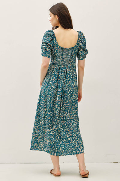 RUCHED BUST DRESS WITH VOLUME SLEEVES