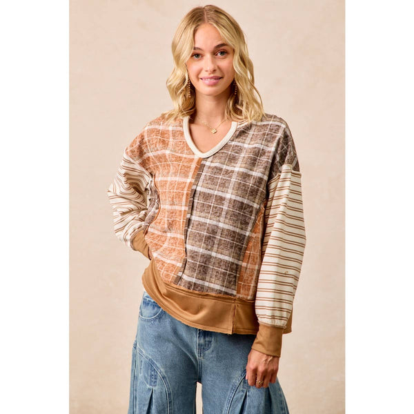 PLAID AND STRIPE MIX AND MATCH TOP
