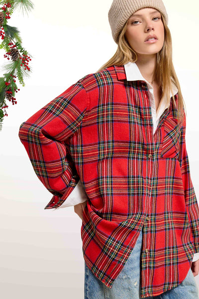 Loose Fit Button Down Soft Fabric Plaid Shirts