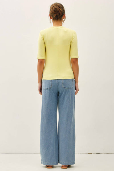 STRETCH DENIM WIDE LEG PULL ON PANTS