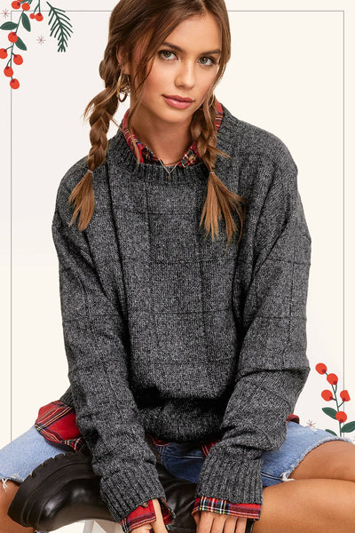 Loose Fit Windowpane Patterned Sweater