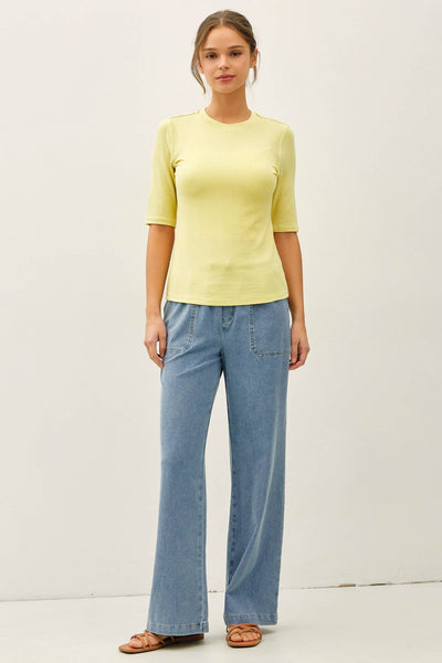 STRETCH DENIM WIDE LEG PULL ON PANTS