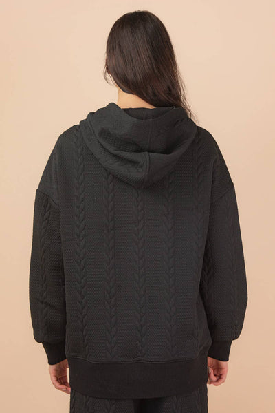 Oversized Cable Textured Hoodie Top