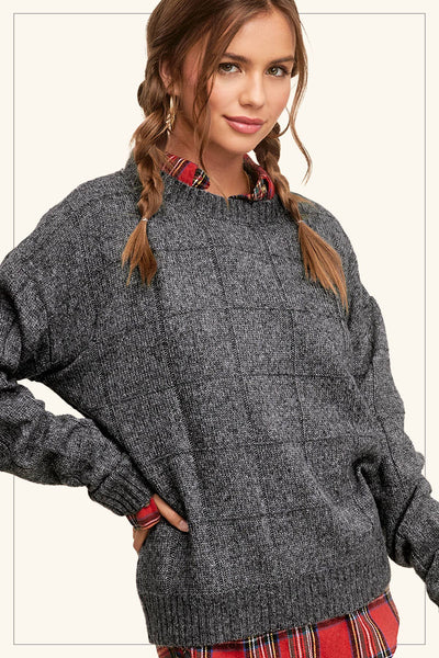 Loose Fit Windowpane Patterned Sweater