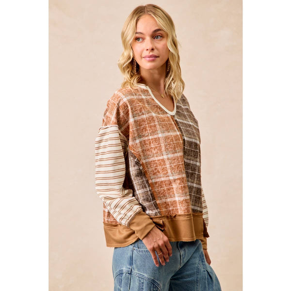 PLAID AND STRIPE MIX AND MATCH TOP