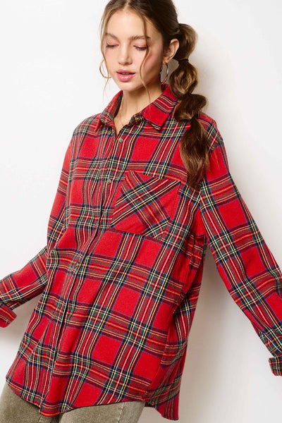 Loose Fit Button Down Soft Fabric Plaid Shirts