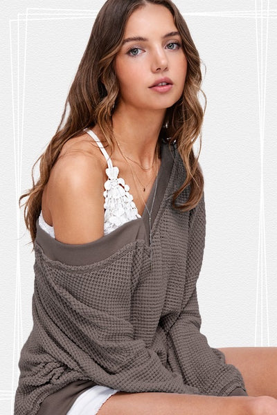 Waffle V-Neck Top