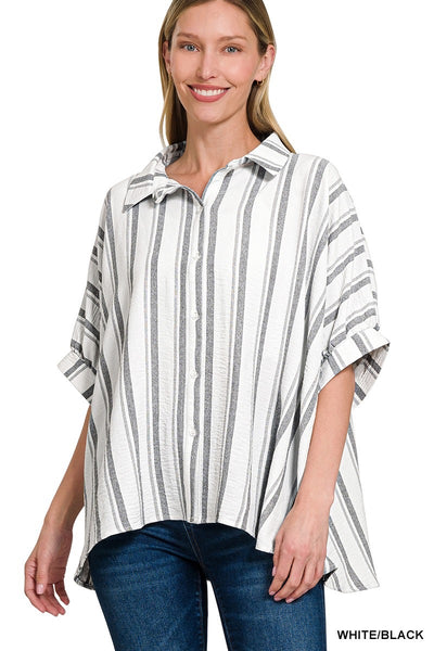 Woven Stripe Oversized Button Up