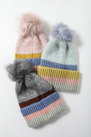 Multi Stripe Knit Pom Hat