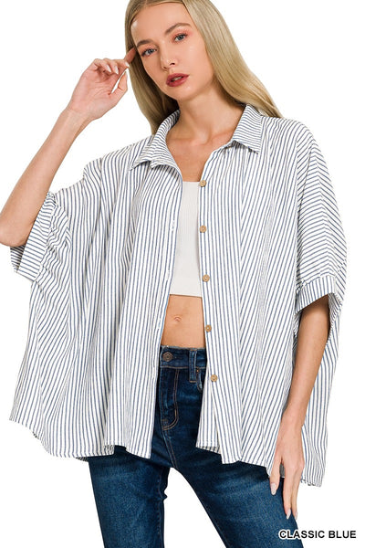 Blue and White Strip Oversized Button Down