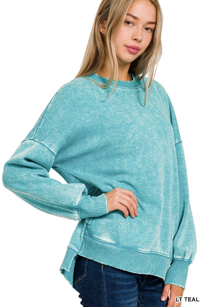 Acid Wash High-Low Hem Sweatshirt