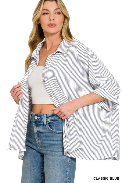 Blue and White Strip Oversized Button Down