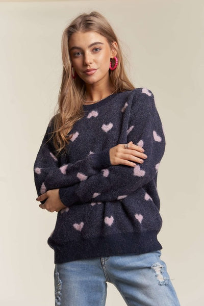 Navy Heart Sweater Top