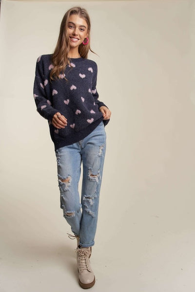 Navy Heart Sweater Top