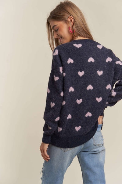 Navy Heart Sweater Top