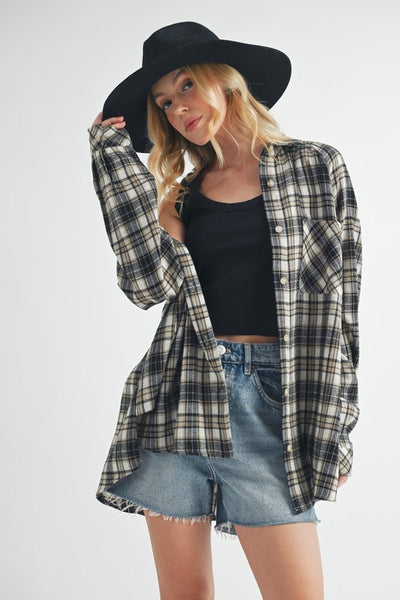 Plaid Button Top