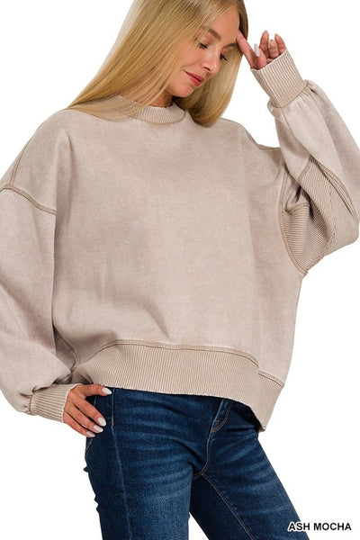 Acid Wash Oversized Pullover Top