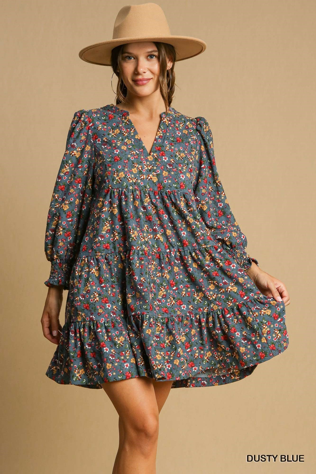 Dusty Blue Floral Dress