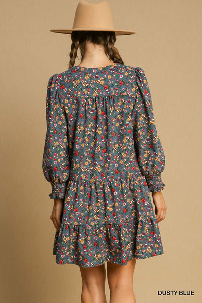 Dusty Blue Floral Dress